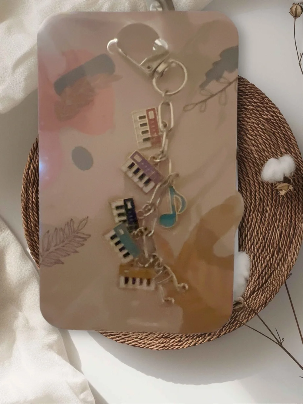 Hand Crafted Purple, Teal & Yellow Music Charm Keychain
